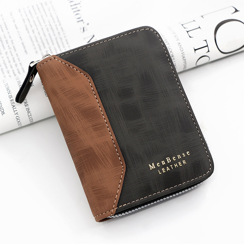 Fashion Patchwork Matte Men's Short Chain Wallet Gold Stamped Letter Luxury Bag Vertical Coin Purse Card Holder Coin Clip