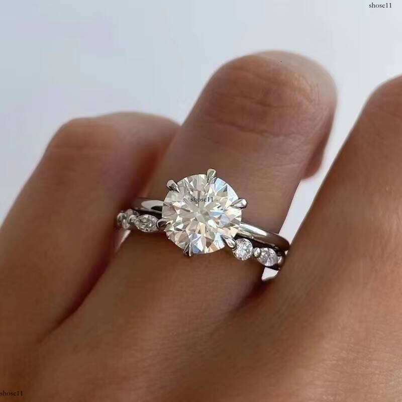White Gold Wedding 3CT Round Moissanite Solitaire Band Halo Dia Engagement Ring
