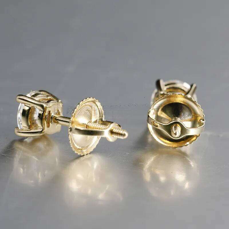 Stud Earrings Color Moissanite VVS1 Clarity Round Dia White Gold S Sterg Sier Screw Back For Women