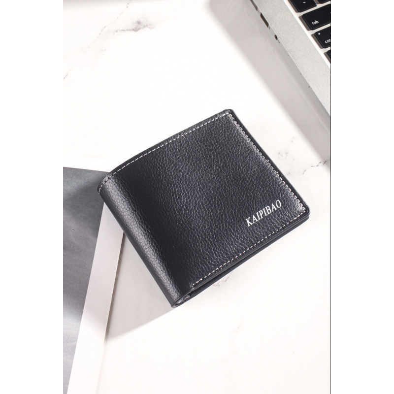 Cross-border Simple Short Men's High-end Wallet Ultra-light Soft Luxury Bag Leather Korean Style Lychee Pattern Wallet