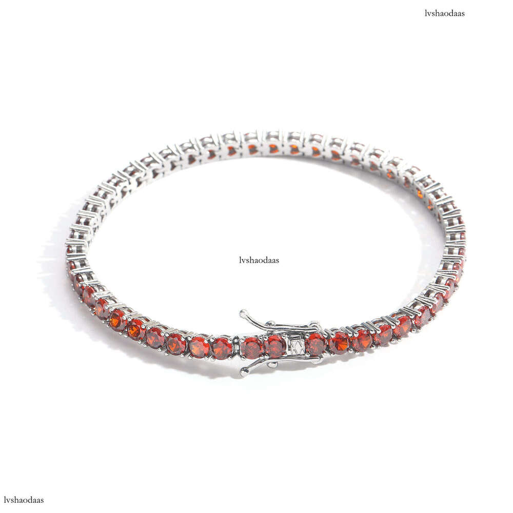 Chain 4mm Red Single Row Zircon Tennis Hip-Hop Bracelet Unisex Fashion Versatile