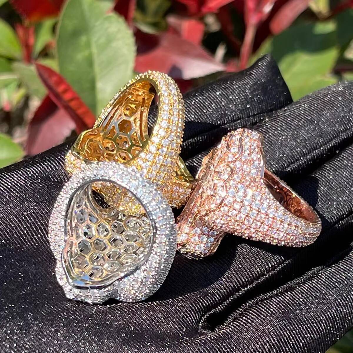 New Arrival Hip Hop Jewelry 925 Silver Gold Plated Cross Fully Iced Out Vvs baguette Moissanite Cuban Ring for Men