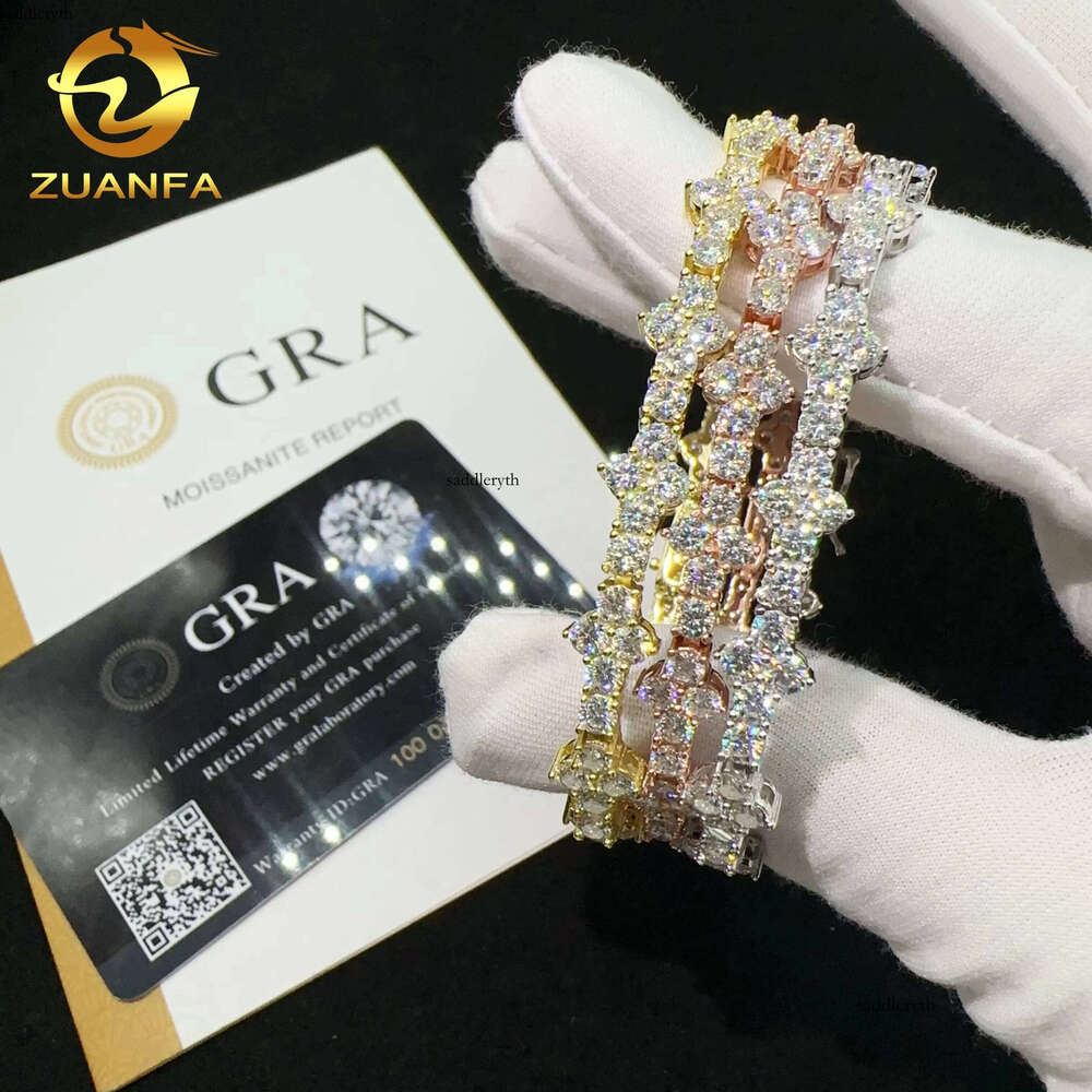 Hot Selling Sterling Sier Lab Dia Iced Out Vvs Moissanite Hip Hop Jewelry Tennis Chain Bracelet ac 53