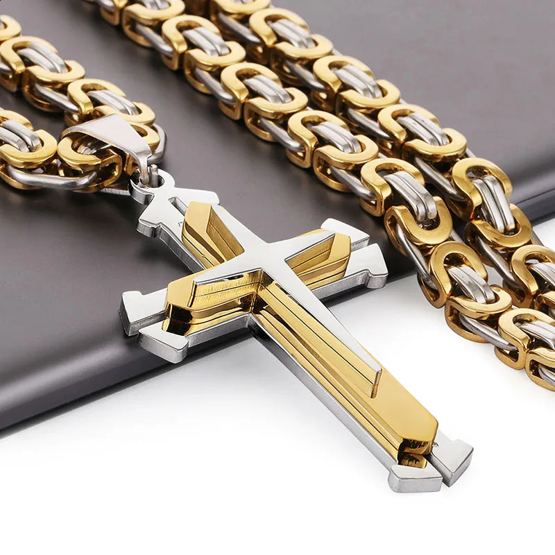 Orthodox Stainless Steel Jesus Cross Long Necklace Men Necklace Pendant Lucky Amulet Jewelry Birthday Gift 250805
