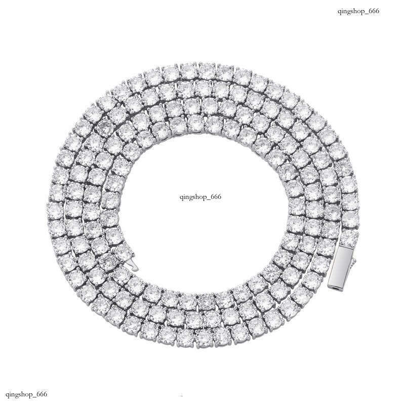 Sterling Silver Zircon Tennis Chain Necklace 3-5mm Spring Clasp Hip Hop Unisex Personality Trendy Bracelet