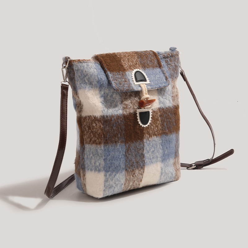 Wool Plaid 2025 New College Style Bucket Crossbody Bag for Going Out ddmymoon