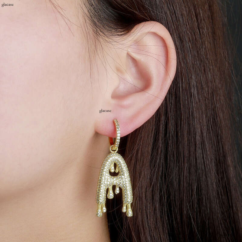 Street Style Zircon 26 English Letters Couple Hip-Hop Accessories Gold Australian Earrings