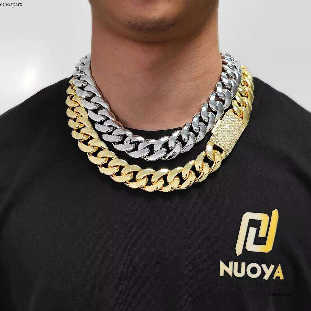 Unisex Hip Hop Jewelry Gold Plated Brass Link with Dia Clasp Heavy Miami Cuban Chain Necklace for Gifts