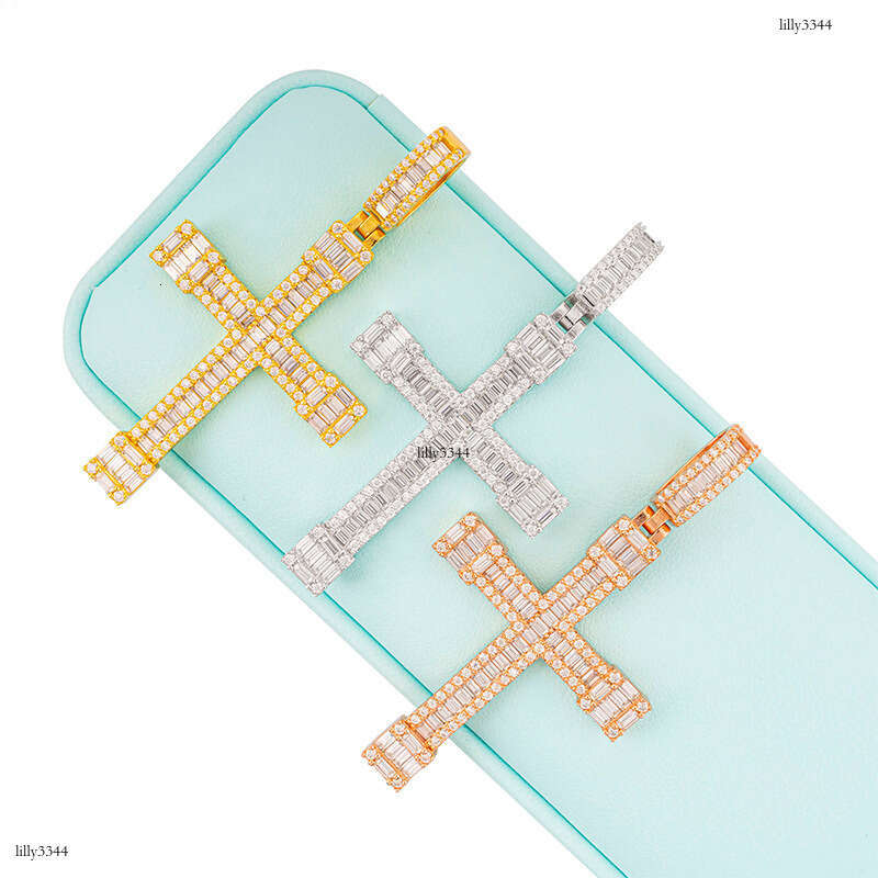 Full Sterling Silver Inlaid Moissanite chain Cross Personality Hip Hop Jewelry Accessory Necklace Pendant