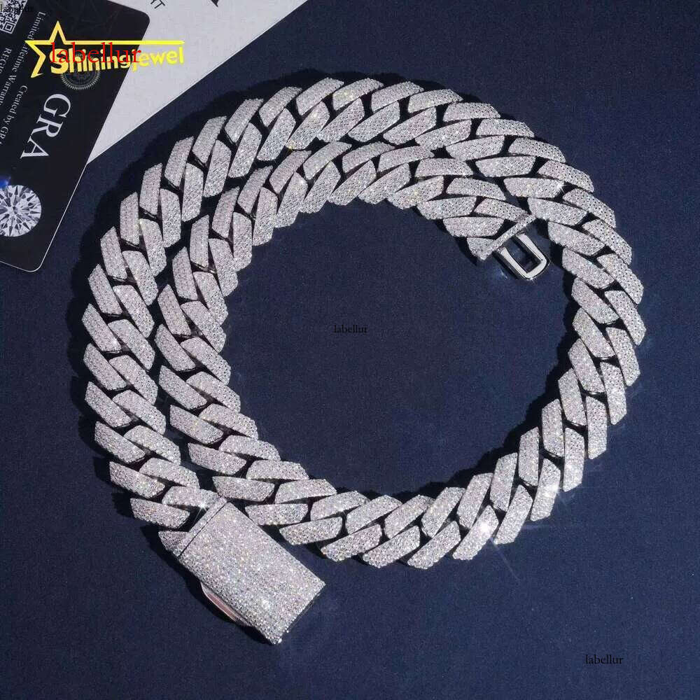 3 Rows 20Mm Thick Moissanite Hip Hop Jewelry Sier Iced Out Cuban Chain