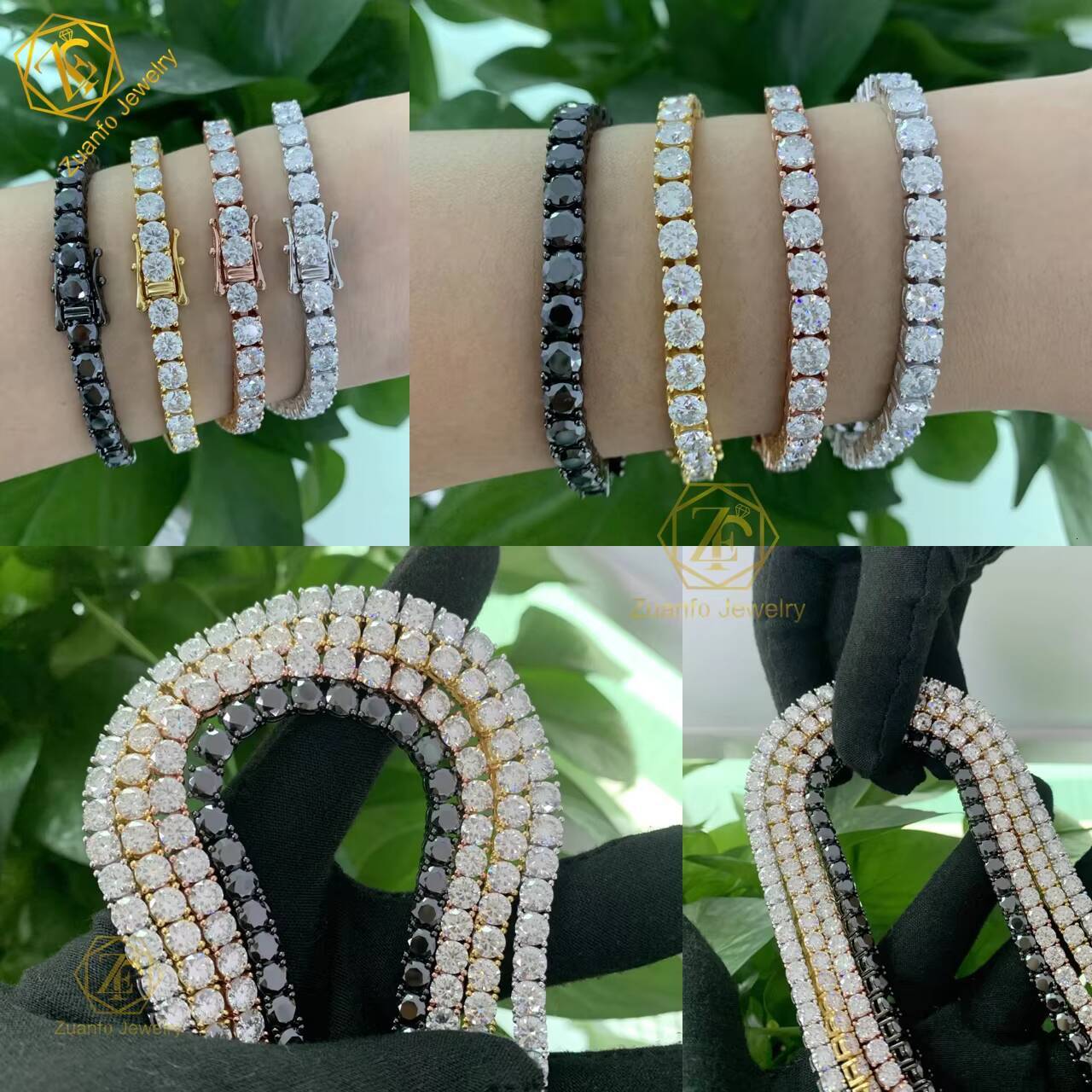 2mm-6.5mm 925 Silver Tennis Chain Link Chain Moissanites Bracelet Necklace with Round Diamond Shape Moissanite