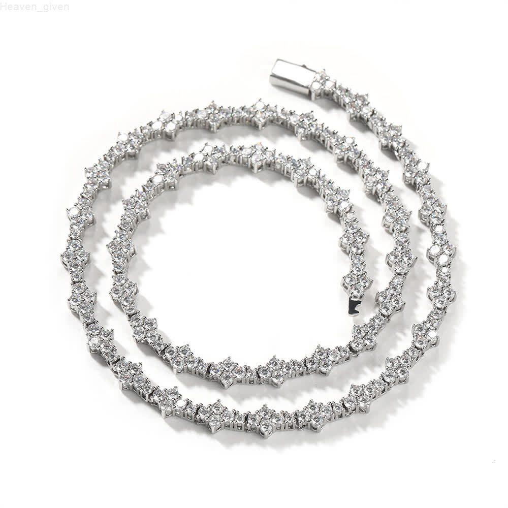 Hip Hop Trendy Iced CZ Tennis Chain with Plum Blossom Diamond Link Zircon Anniversary Dropshipping Available