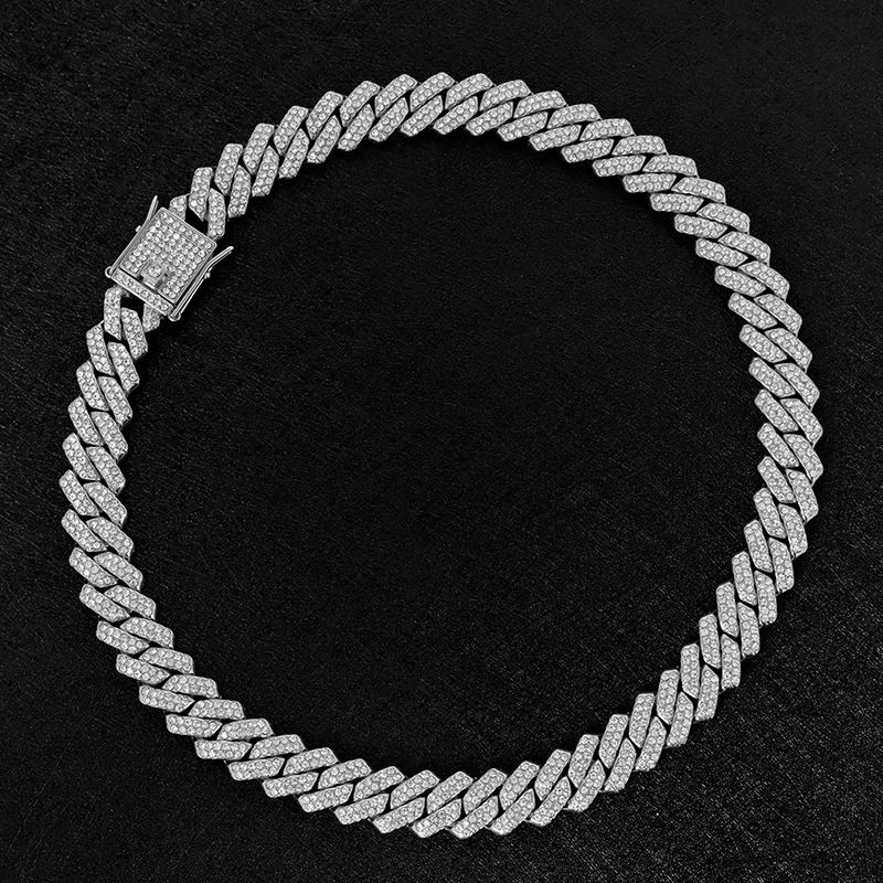Zinc Alloy Jewelry Men Hip Hop Rapper Baguette Miami Cuban Chain Iced Cuban Necklace Silver Gold