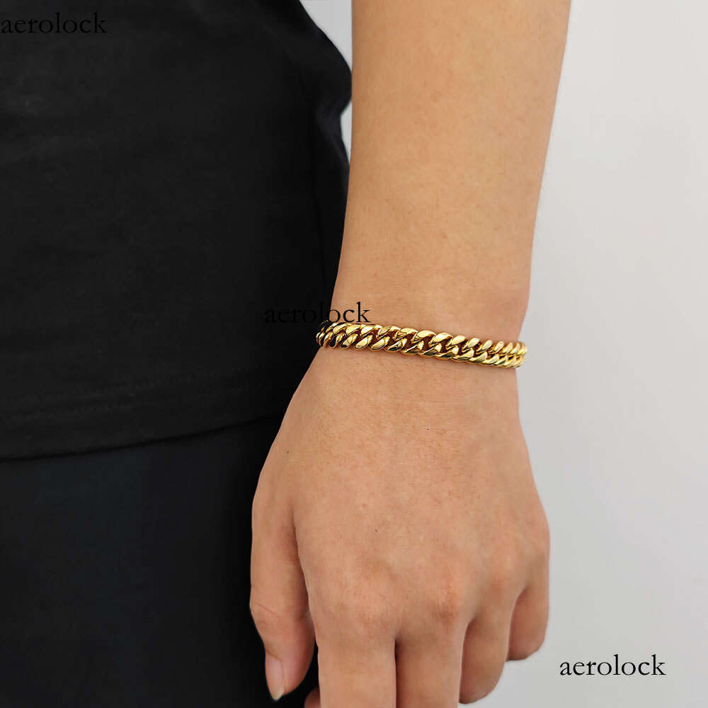 Single-Sided Spring Buckle Stainless Cuban Trendy Hip-Hop Titanium Steel Gold Men's Bracelet