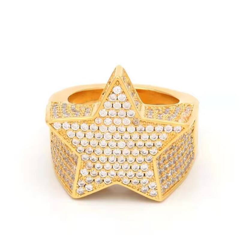 Hip Hop Bling Iced Out Star Rings for Mens Women Jewelry Luxury Gold Silver Color Full Rhinestone Pentagram Rings