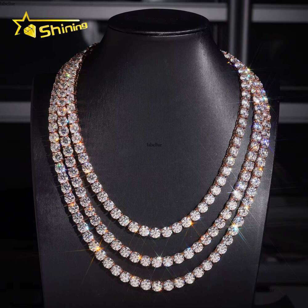 GRA Hip Hop Jewelry Solid Sier Bright Cut VVSD Colored 8Mm Necklace Iced Moissanite Tennis Chain