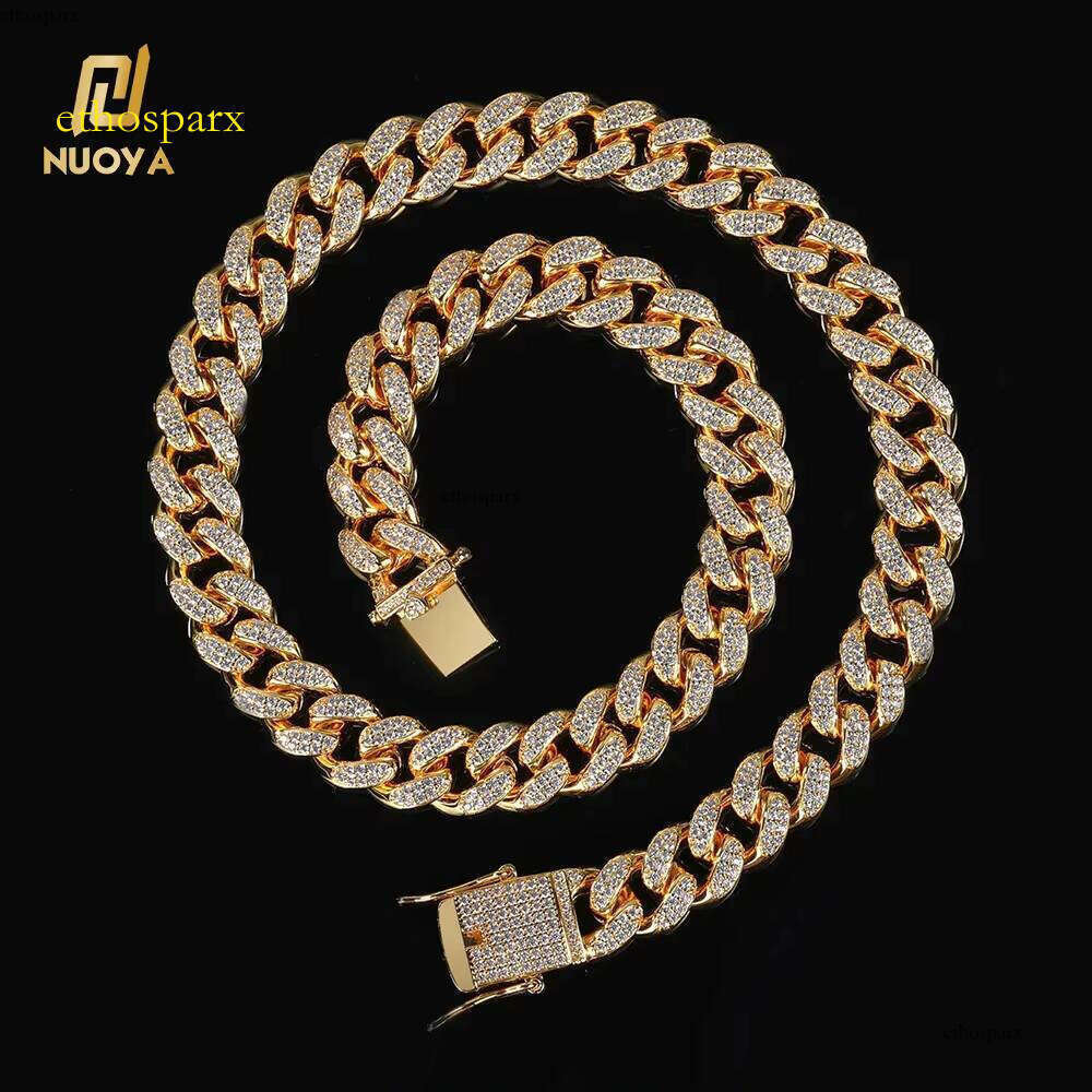 NUOYA Hip Hop Jewelry 12mm Dia Gold Plated Iced Out Cuban Link Chain Necklace for Women