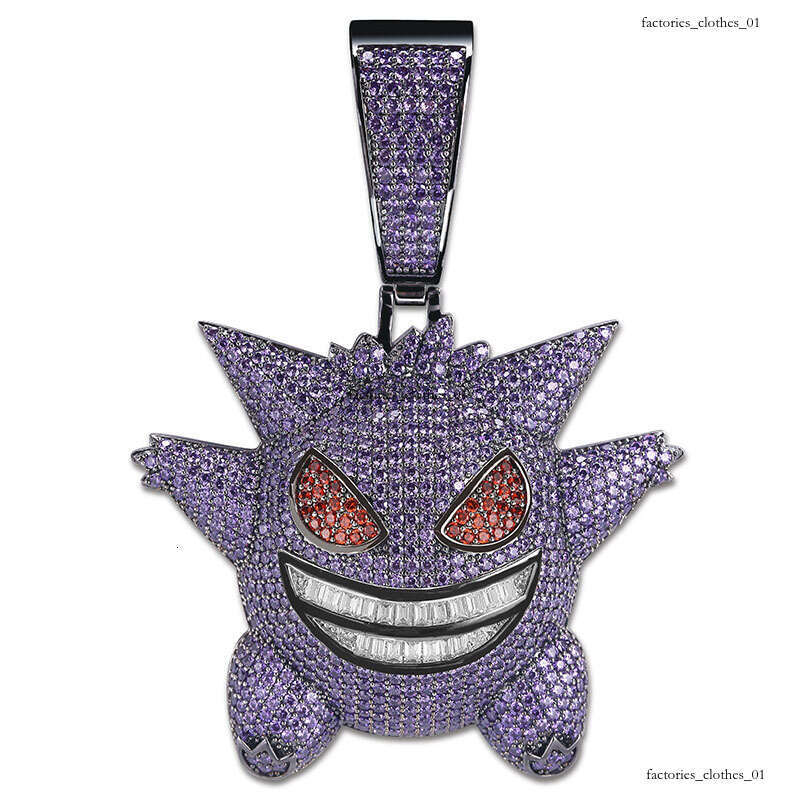 Full Moissanite chain Hip-Hop Funny Oversized Gengar Cartoon Pendant HIPHOP Necklace Cool