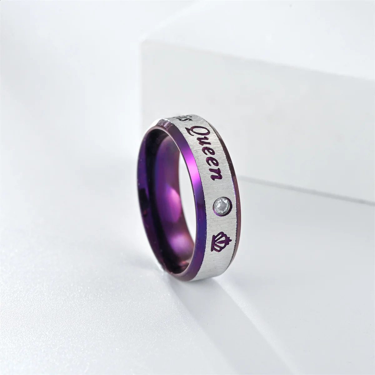 Fashion Stainless Steel Couple Rings Her King His Queen Promise Rings For Men Women With Zircon Anniversary Wedding Band Jewelry 250805