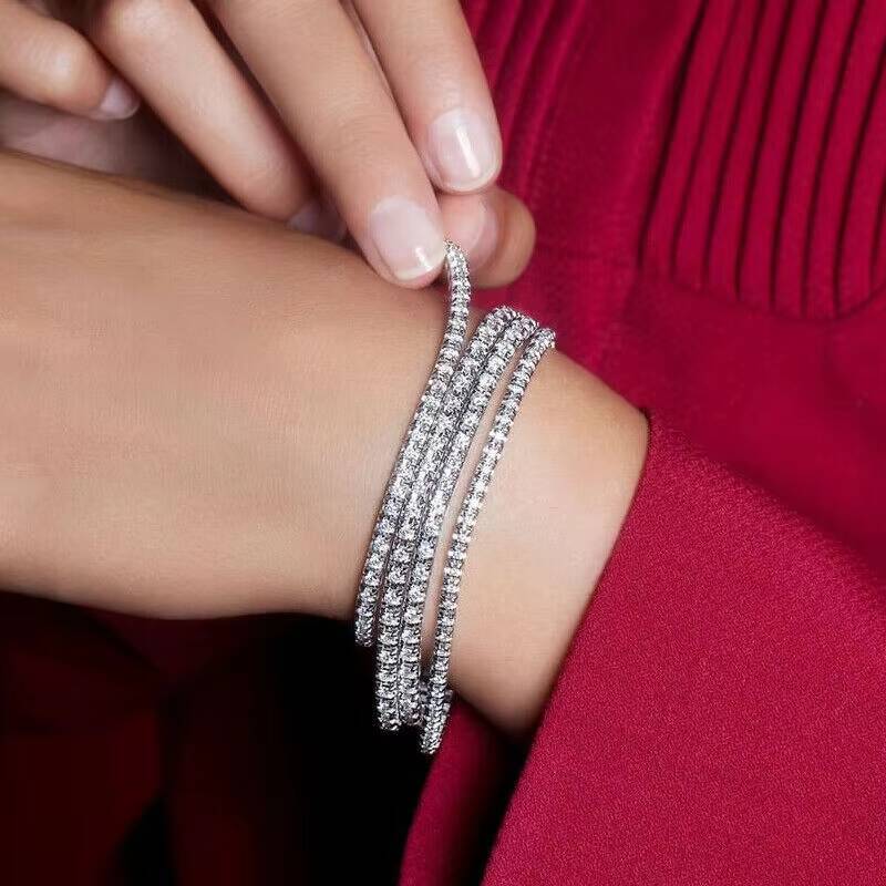Men Women 14K White Gold 1 Row Cut Iced Out Tennis Bracelets Hip Hop Lab Diamond Link Chain Bracelet