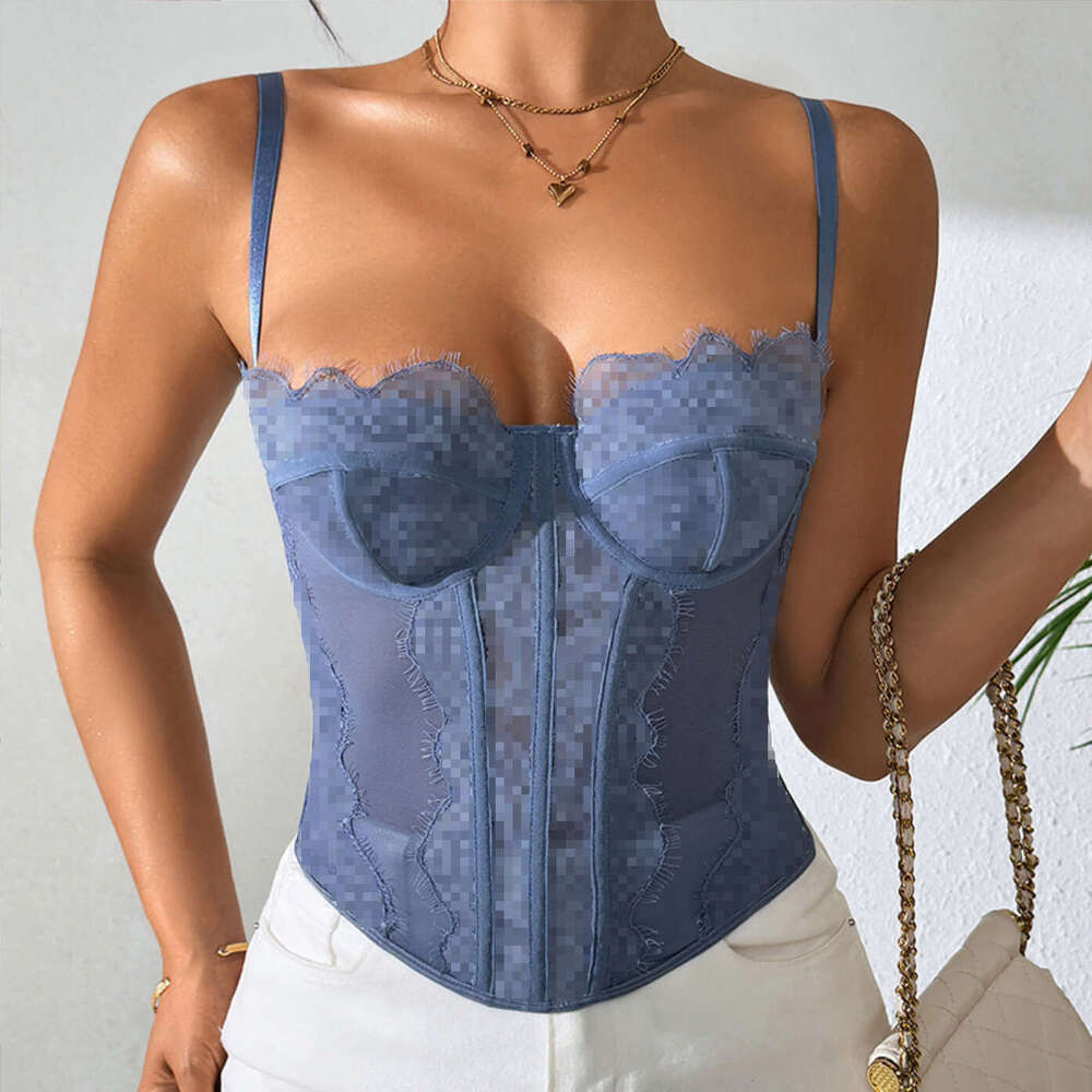 Hot Item Girl Sexy Push-Up Tight Fishbone Bra Eyelash Lace Trim See-Through Pure Desire Camisole