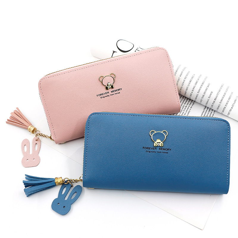 New Women's Wallet Long Zipper Bag Korean Style Girly PU Wallet Coin Luxury Bag Purse Zipper Bag Card Holder Wholesale