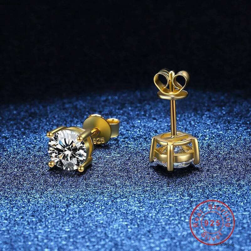 Choucong Elegant Stud Earrings Classical 4 Claw Jewelry Solitaire Pure 100% Sterling Sier Round Cut Lab Moissanite Dia Party Women Wedding Gold Earrin