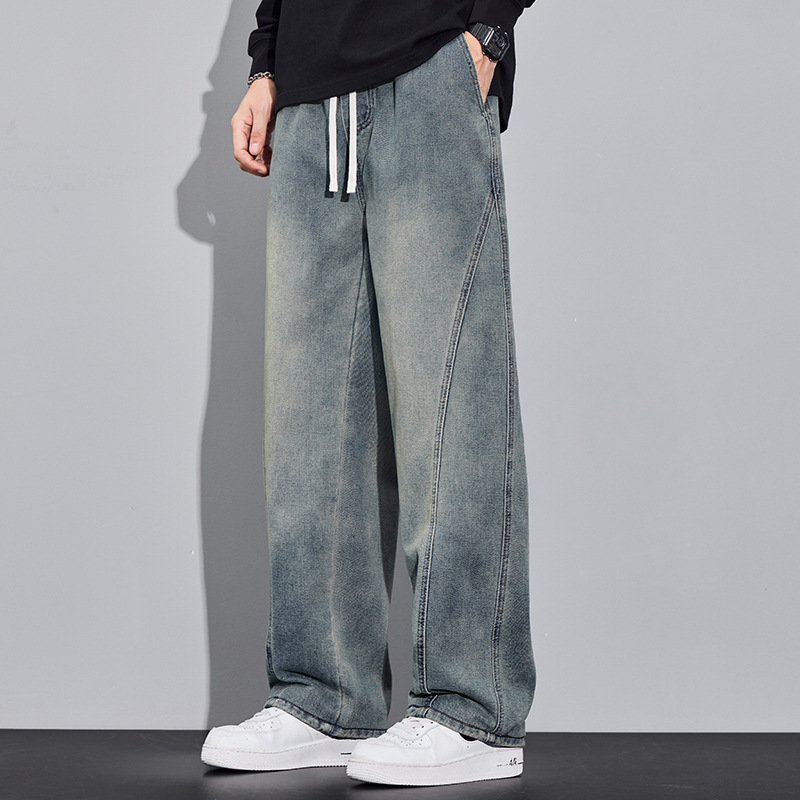 Men's Baggy Jeans Wide Leg Hip Hop Pants Irregular Sutures Loose Fit Trousers Streetwear