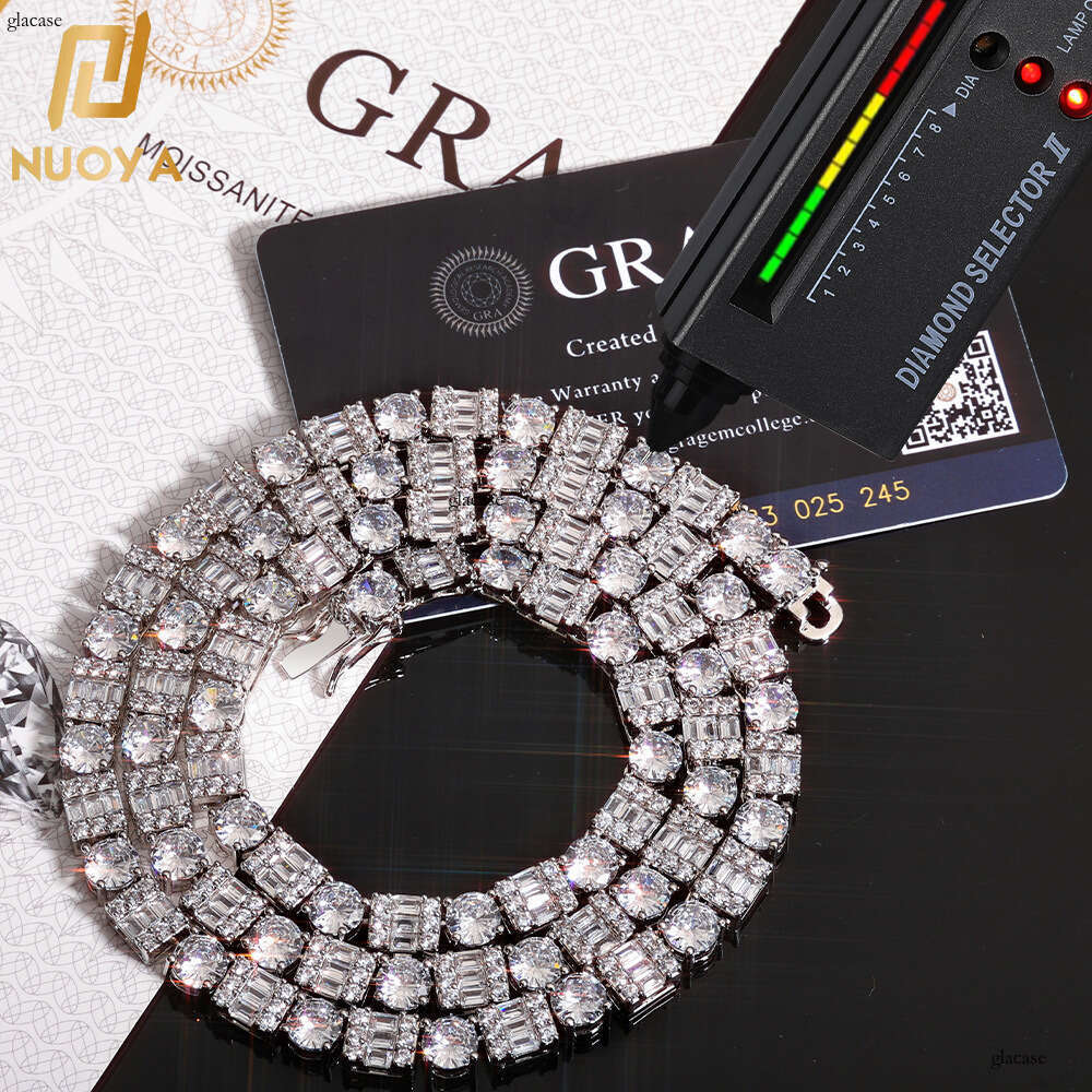 Hip-Hop Iced Out VVS Moissanite 6.5mm Square Round Mixed Dia Tennis Necklace Light Jewelry