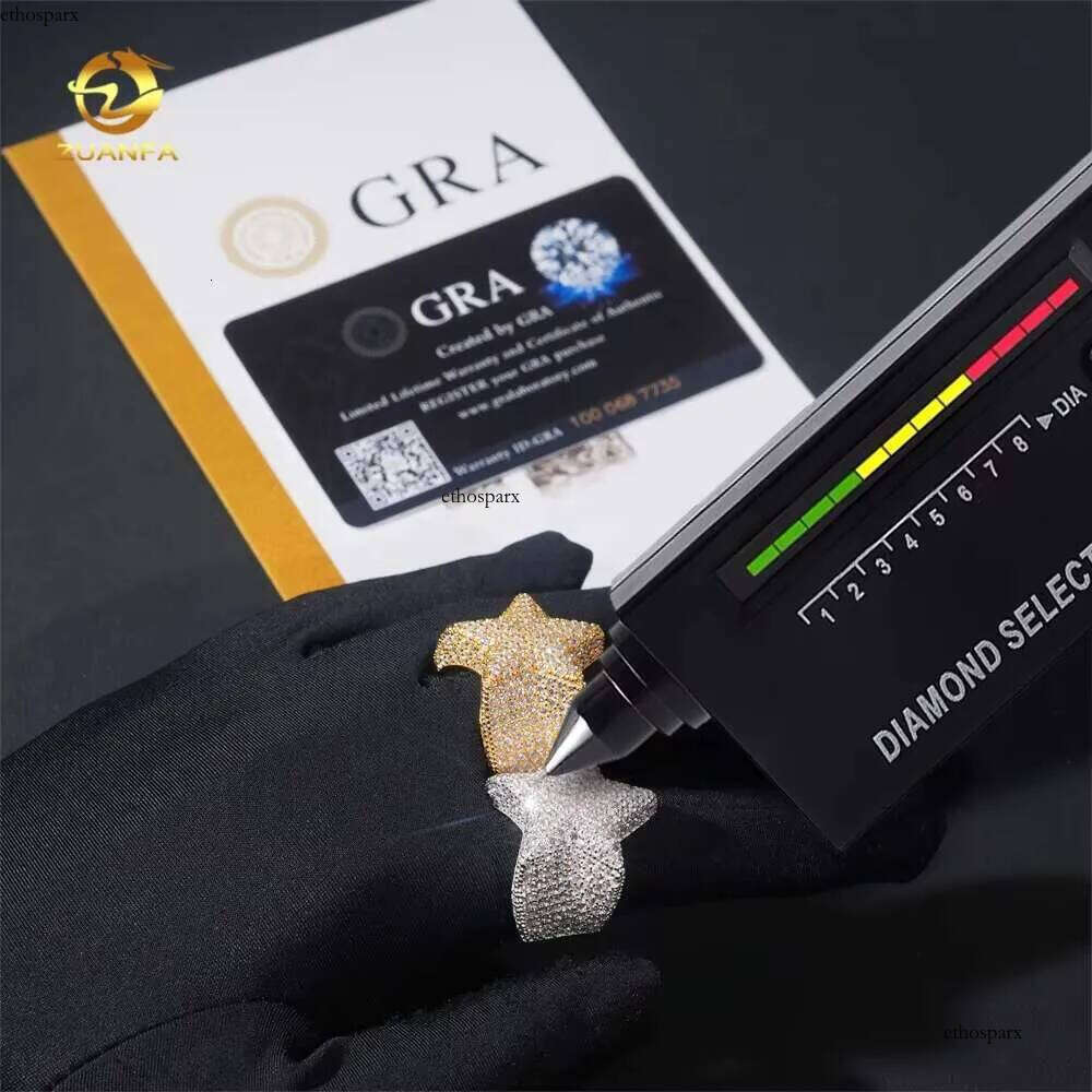 Pass Dia Tester Hip Hop Star Iced Out VVS Mens Sier Moissanite Ring