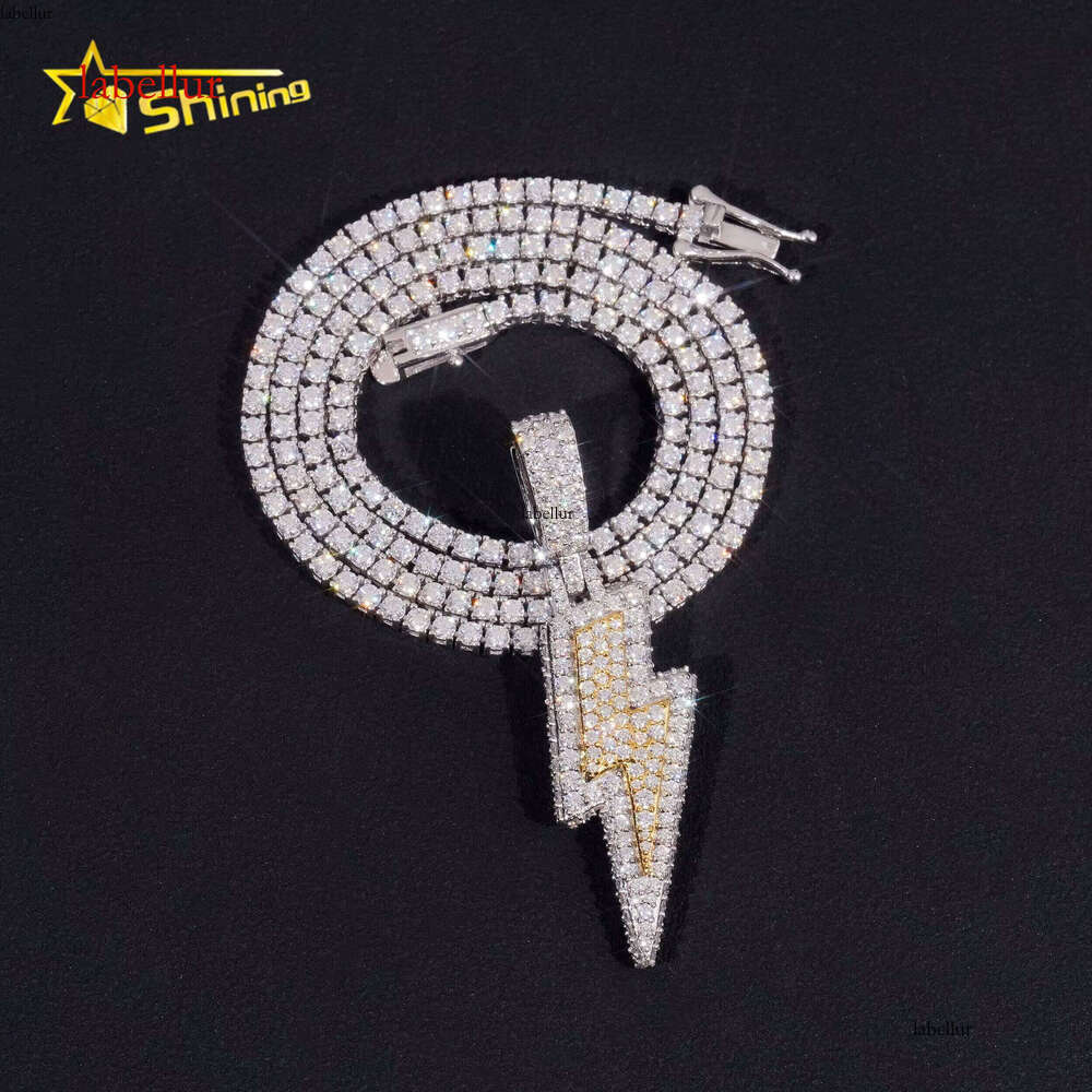 Custom Made Lighing Two Tone Hip Hop Iced Out Sier Dia Moissanite Pendant With Tennis Chain