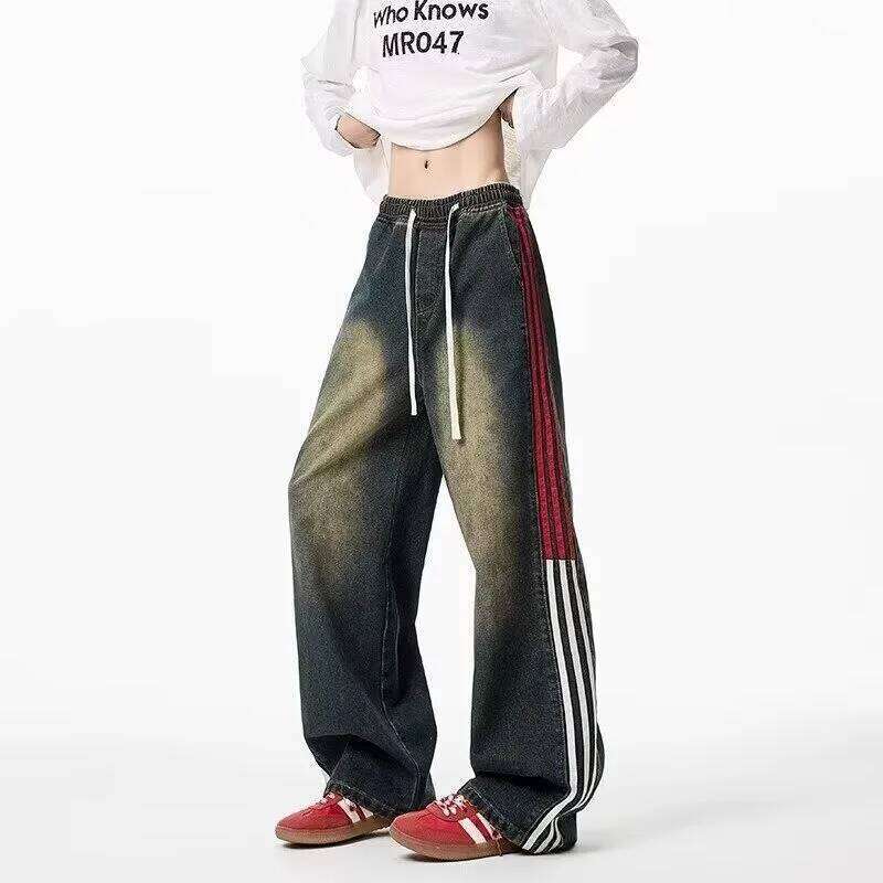 Loose Fit Straight Leg American Styles Vintage Washing Denim Pants High Street Brand Spring Autumn Men's Jeans
