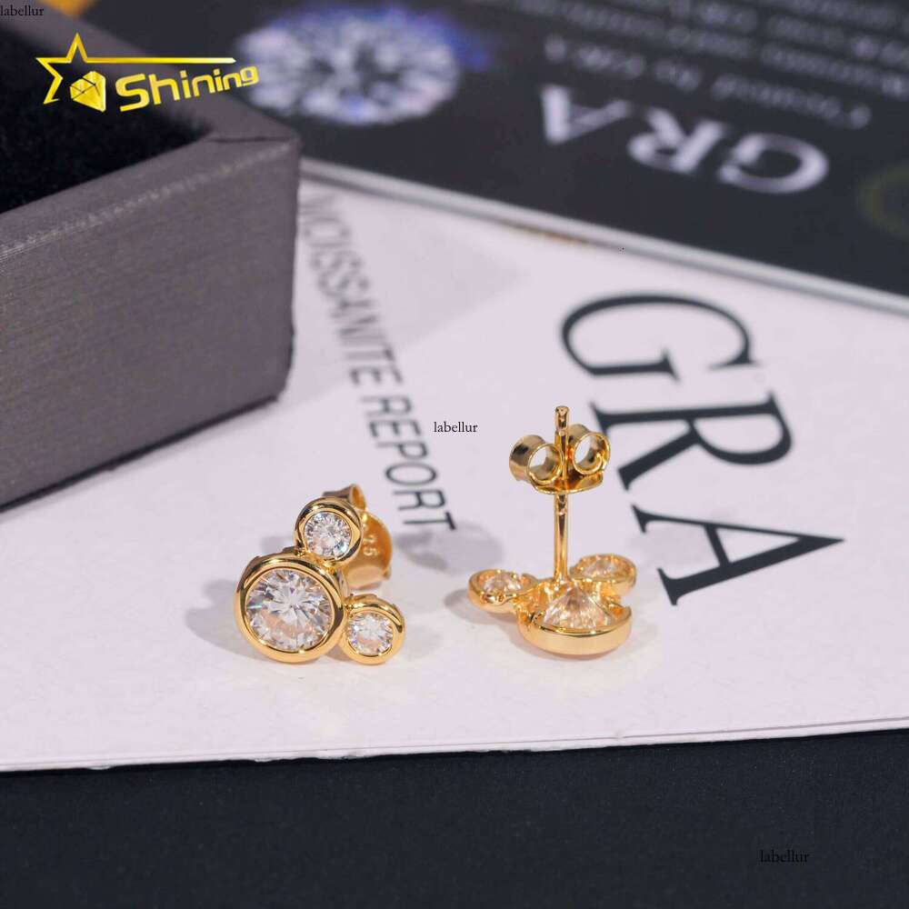 Hot Sale Cute Earring Fine Jewelry Gold Plated Sterling Sier Gra VVS Dia Moissanite Screw Back Stud Earrings