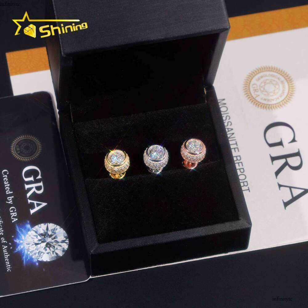 Ready to Ship Hip Hop Jewelry Sterling Sier Gold Plated Iced Out Moissanite Men Stud Earrings With GRA