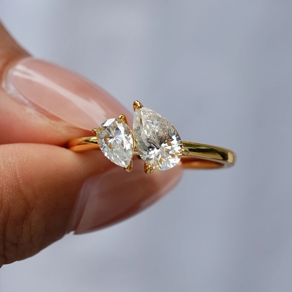 1.5cttw Double Pear Cut Diamond Ring for Women Two Stone Toi Et Moi Wedding Bands 925 Silver 18k Gold Plated Jewelry 250809