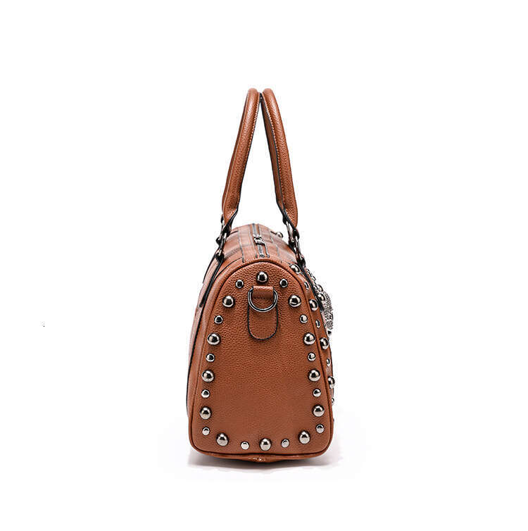 Designer Bags Women's Autumn Winter New Fashion Skull Punk Studded Boston Handbag,Luxury Shoulder Crossbody Large Bag,Hot selling party handbag
