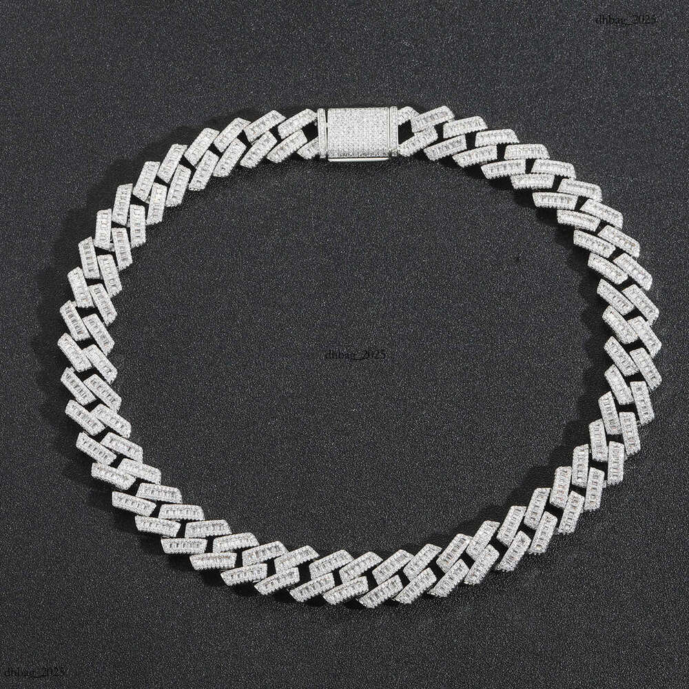 New 16mm T Square Mixed Moissanite chain Cuban Chain Personality Trendy Men's Hip-Hop Necklace Niche Fashion Accessories