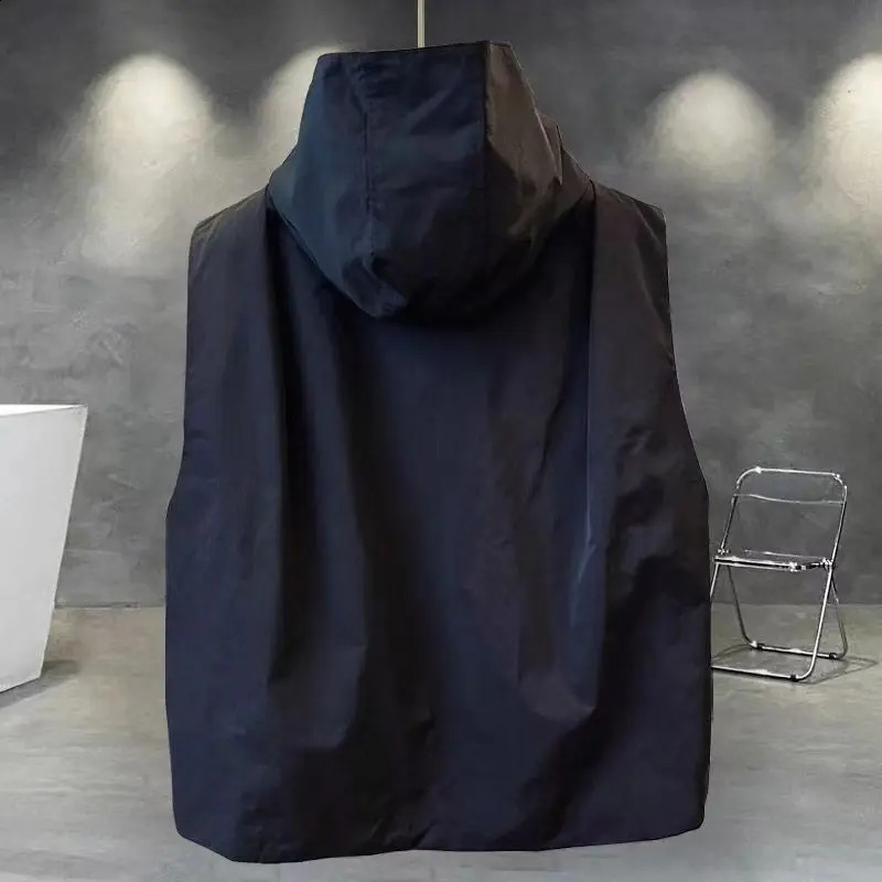 Workwear Cargo Vest Coat Couple Solid Color Hooded Outer Autumn Korean Punk Pocket Jacket Unisex Loose Streetwear 250809