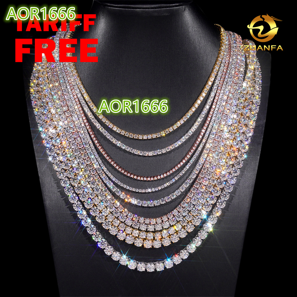 Luxury Men Women Hip Hop Iced Out Fine Jewelry 2MM 3MM 4MM 5MM Lab Diamond S925 Silver Vvs Moissanite Tennis Chain Necklace