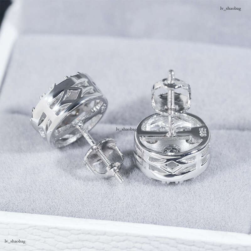ICED OUT New Sier Inlaid Round Moissanite Hip Hop Stud Earrings