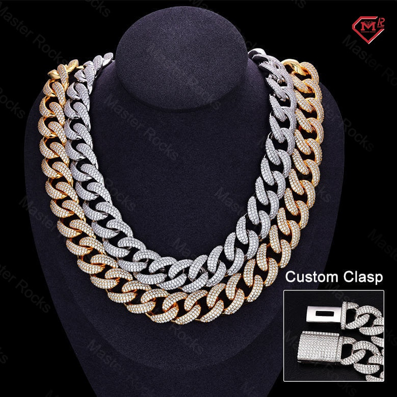 Custom Miami Cuban Chain 3 Rows Rapper Necklace VVS Iced Out Diamond Luxury Moissanite Cuban Chain