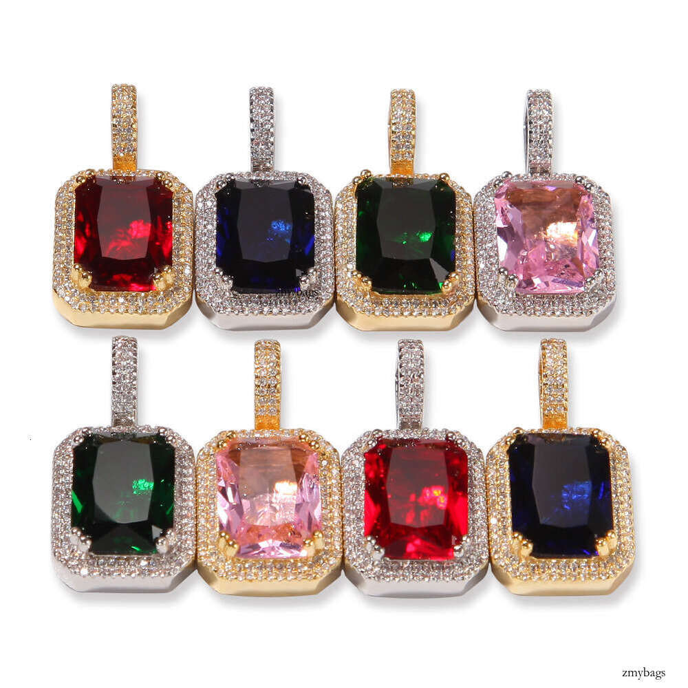 Hiisees Hip-Hop Niche Colorful Solid Square Personality Pendant Trendy Brand Necklace