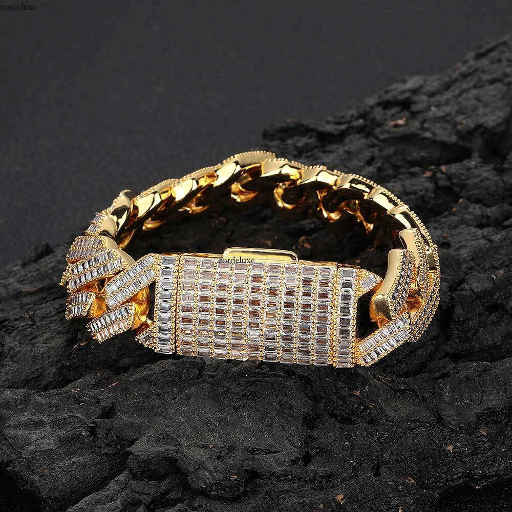 Hip Hop Jewelry 20mm Double Row T Cubic Zirconia Dia Cuban Chain Thick Men's Bracelet