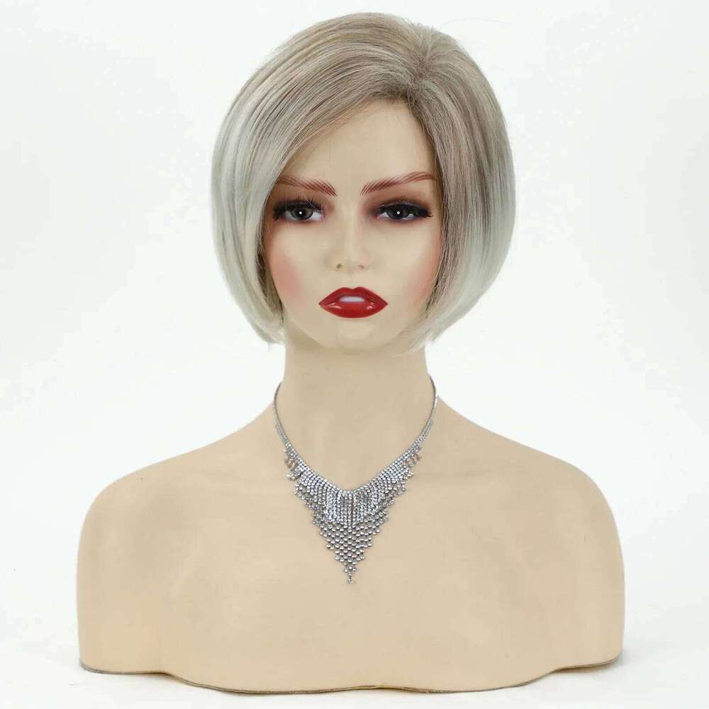 Womens Fashion Blonde Bob Hair Soft Healthy Straight Synthetic Costume Party Wigs for Ladies