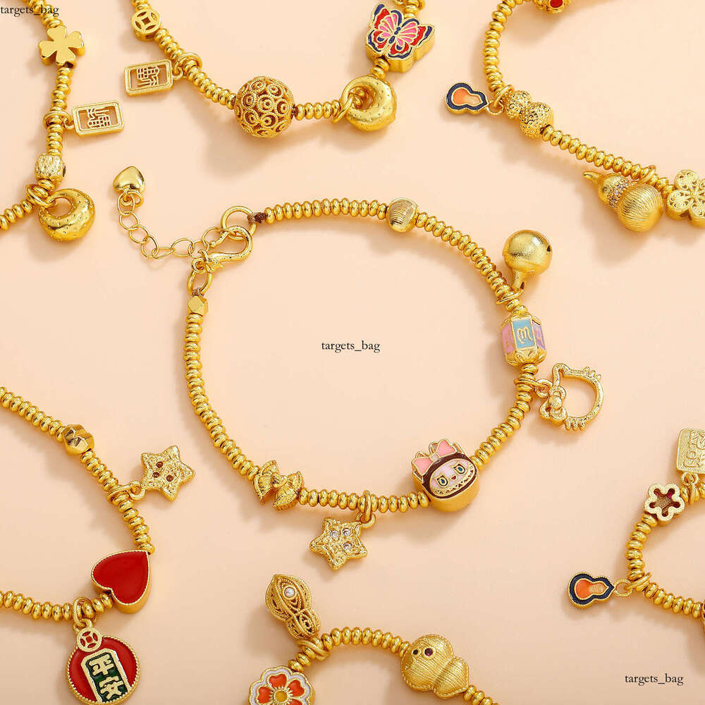 Enamel Colorful Ethnic Lucky Pattern Gold-Plated High-End National Trend Fortune Character Bracelet