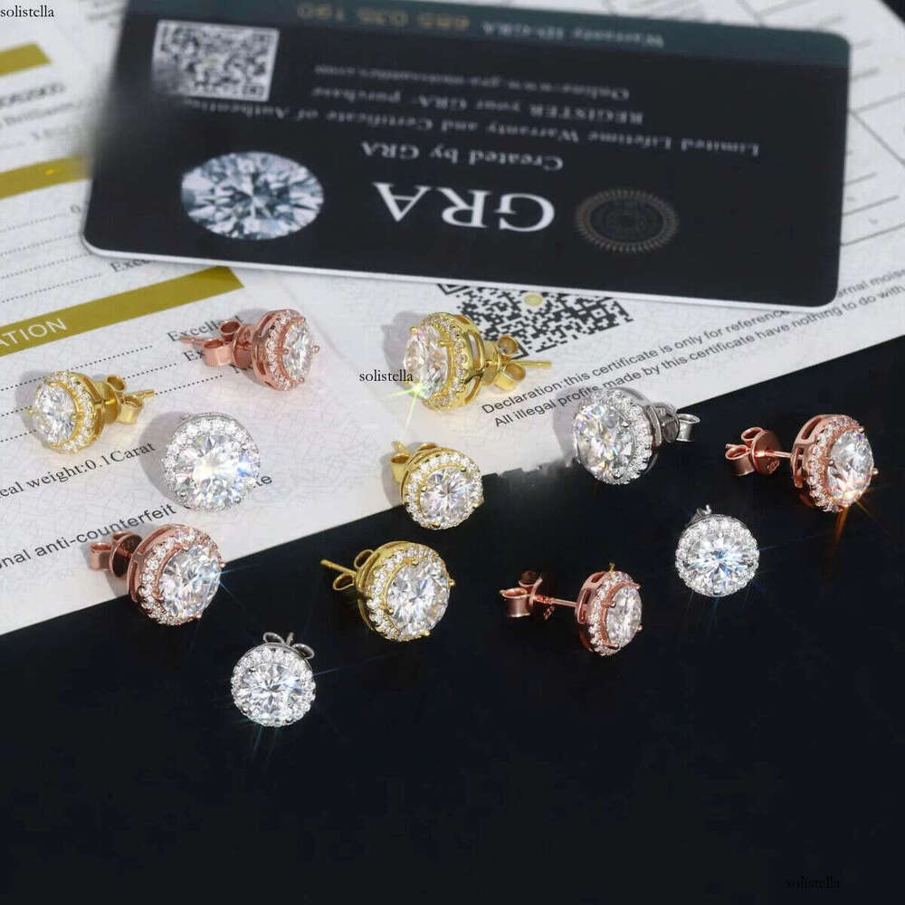 Wholesale Price Sier Moissanite Earrings for Women Brilliant D VVS with Dia Tester 6.5mm 8mm Halo Cut