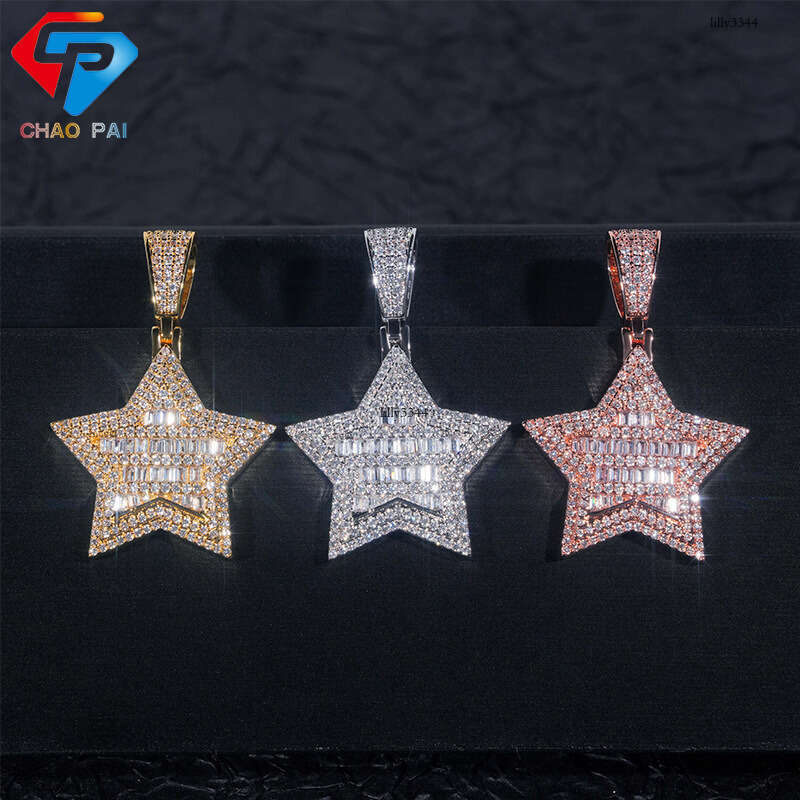 INS New Five-Pointed Star Pendant Sterling Silver Inlaid Moissanite chain Versatile Unisex Necklace Wuzhou