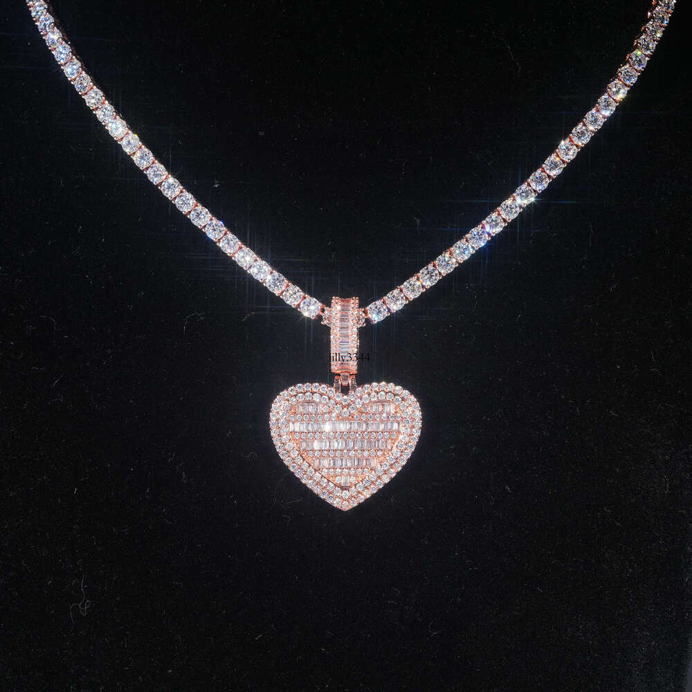 Trade Exclusive Heart-Shaped Sterling Silver Inlaid 5A Moissanite chain Pendant Jewelry Compatible with 6.5mm Necklace