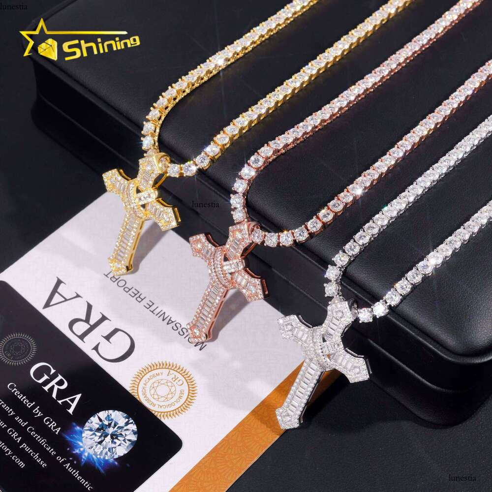 Pass Dia Tester New Design Top Quality Moissanite Hip Hop Jewelry Sterling Sier Cross Pendant