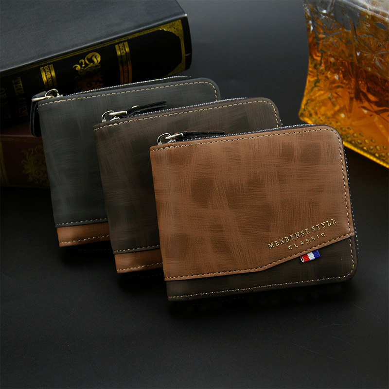 Menbense New Men's Wallet Luxury Bag Fashion Casual Patchwork Zipper Bag Coin Purse Men's Short Wallet Money Clip